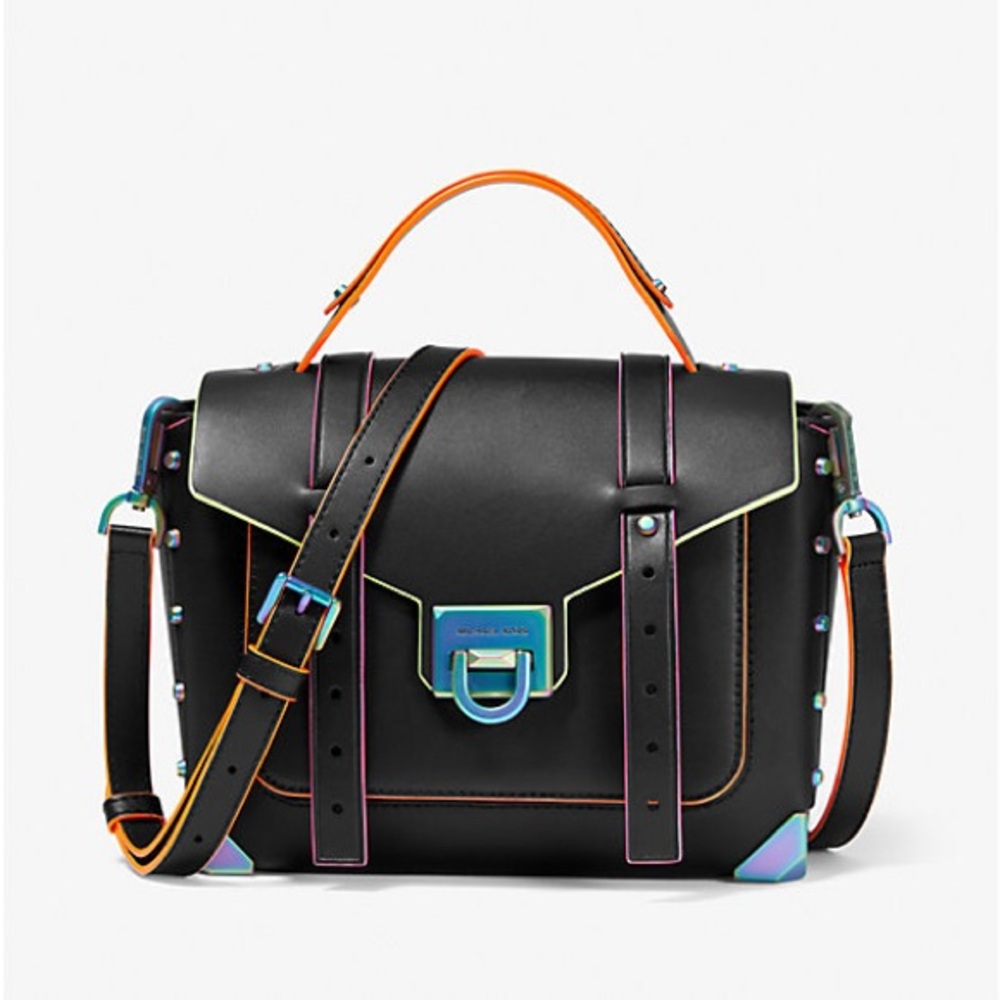 Michael Kors Manhattan Medium Contrast-Trim Leather Satchel